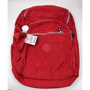 Kipling Seoul Cherry Red Laptop School Backpack Water Resistant Monkey Charm